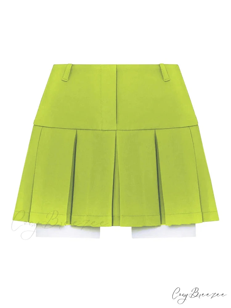 Cropped Blazer And Charming Pleated Mini Skirt Set Only Green Skirts / S