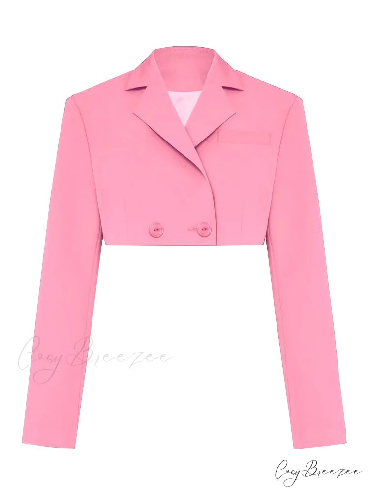 Cropped Blazer And Charming Pleated Mini Skirt Set Only Pink Coat / S