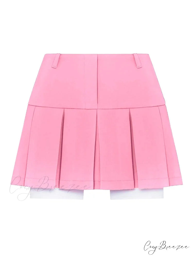 Cropped Blazer And Charming Pleated Mini Skirt Set Only Pink Skirts / S