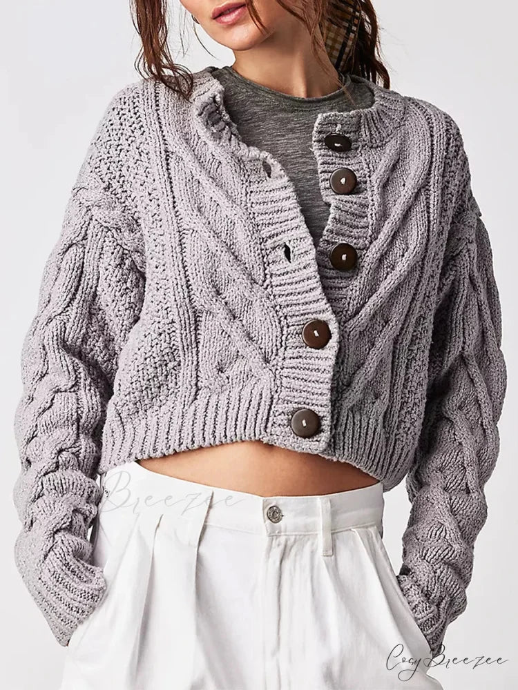 Cropped Cable Knit Button-Down Cardigan cardigans-241228