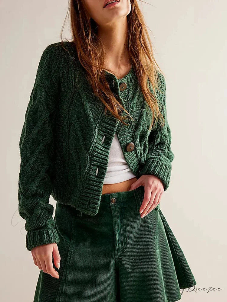 Cropped Cable Knit Button-Down Cardigan cardigans-241228