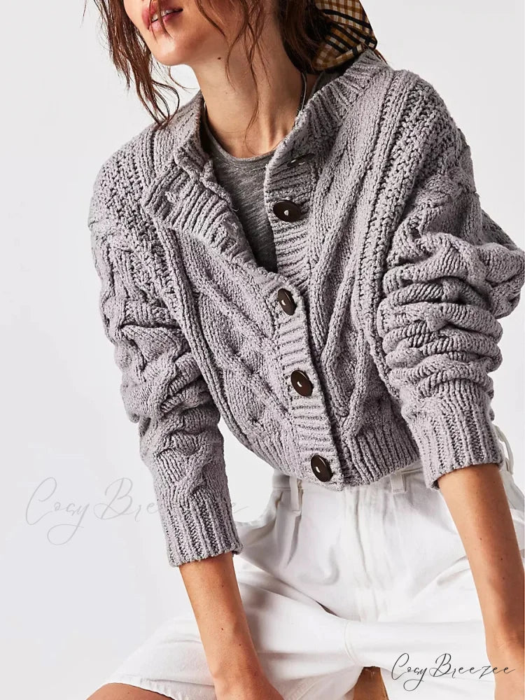 Cropped Cable Knit Button-Down Cardigan grey / S cardigans-241228