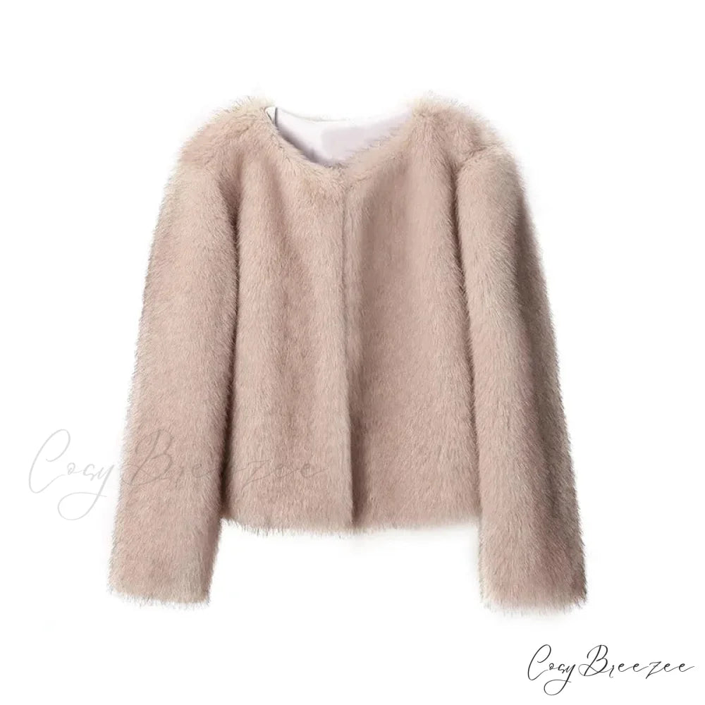 Cropped Faux Stylish Fur Coat