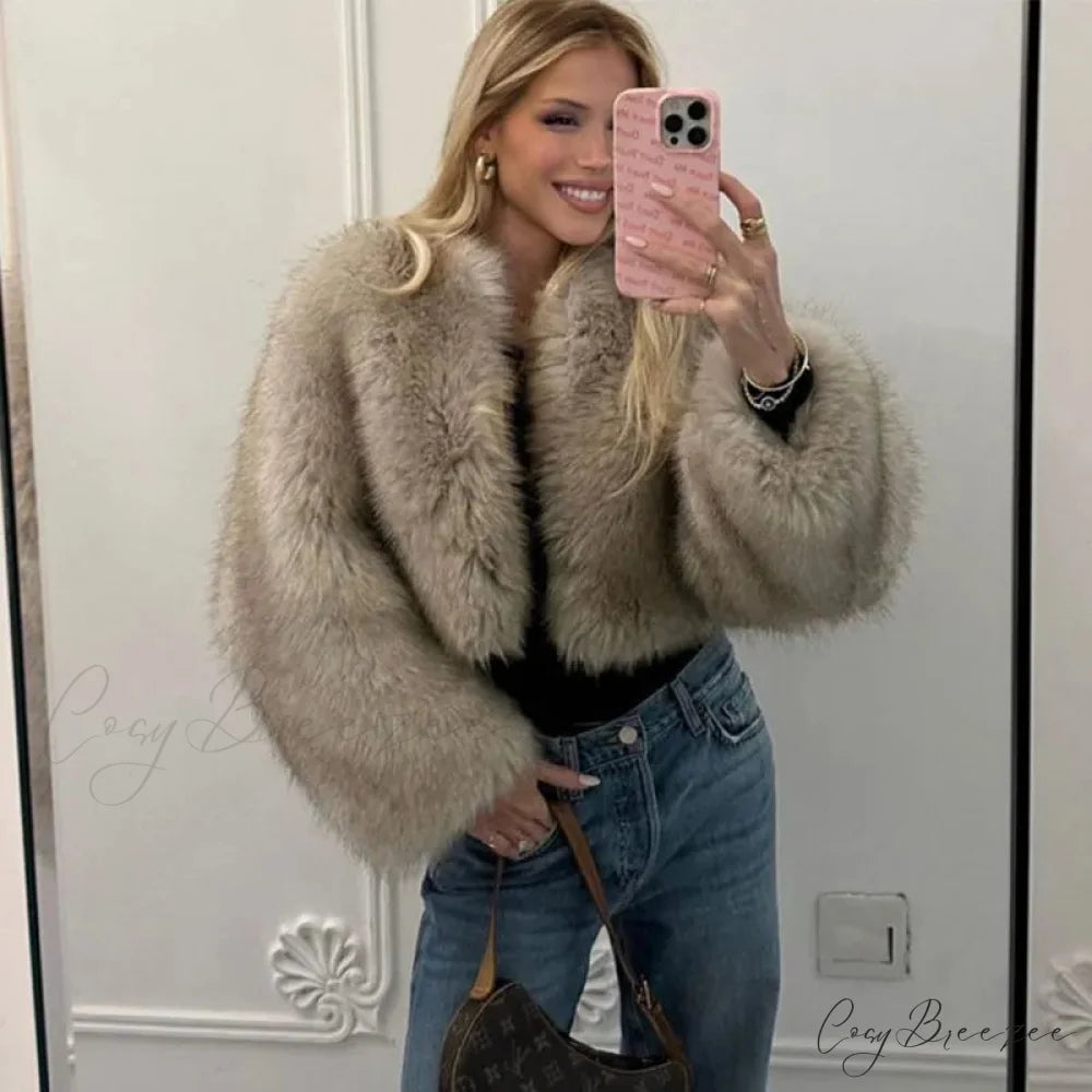 Cropped Faux Stylish Fur Coat gray / S