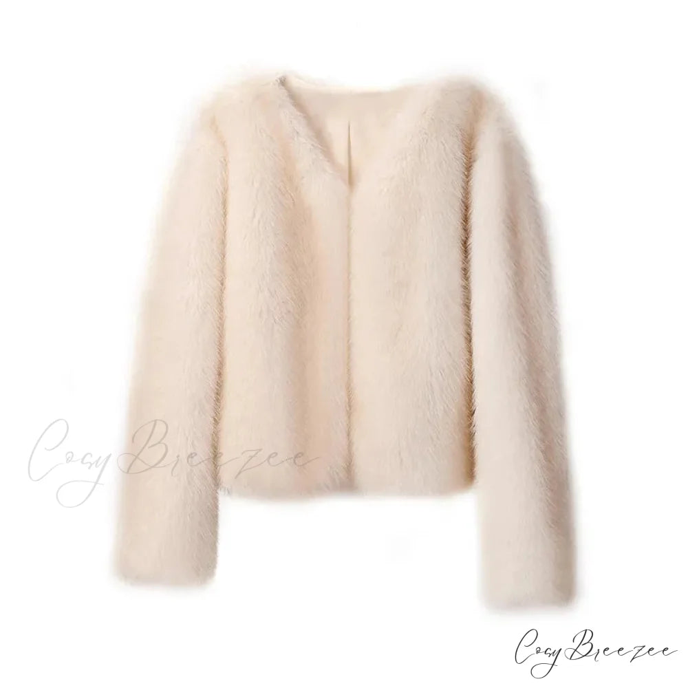 Cropped Faux Stylish Fur Coat khaki / S
