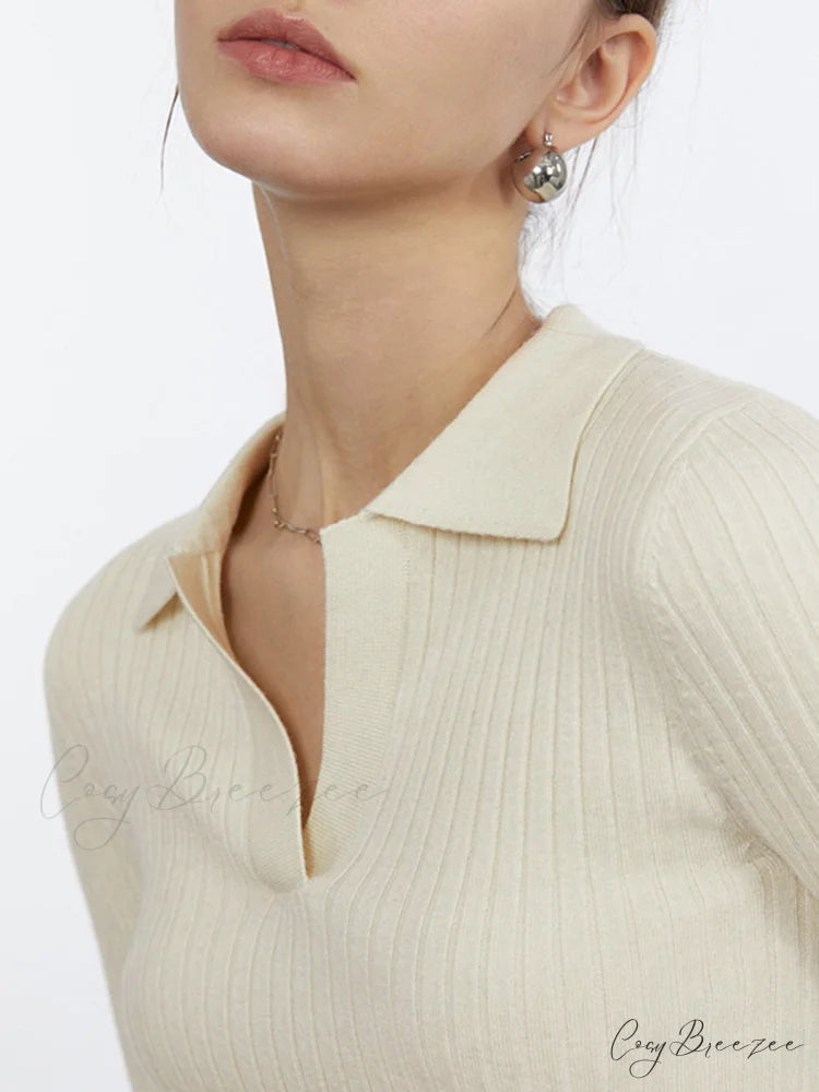 Cropped Knit Graceful Polo Shirt