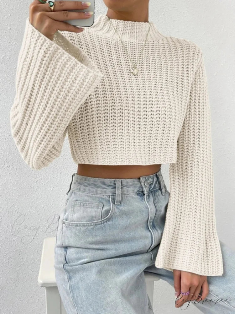 Cropped Long Neck Mock Arm Sweater