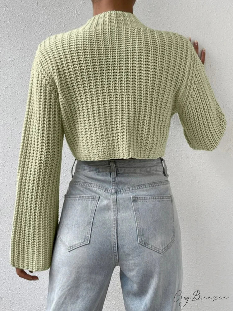 Cropped Long Neck Mock Arm Sweater