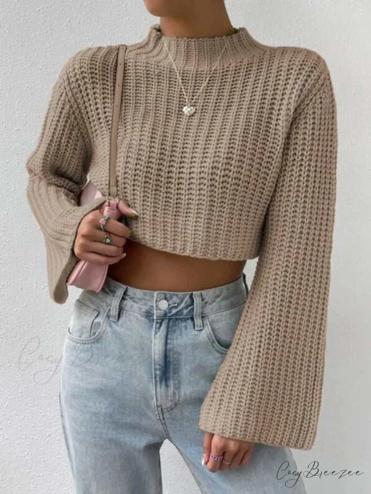 Cropped Long Neck Mock Arm Sweater Camel / S