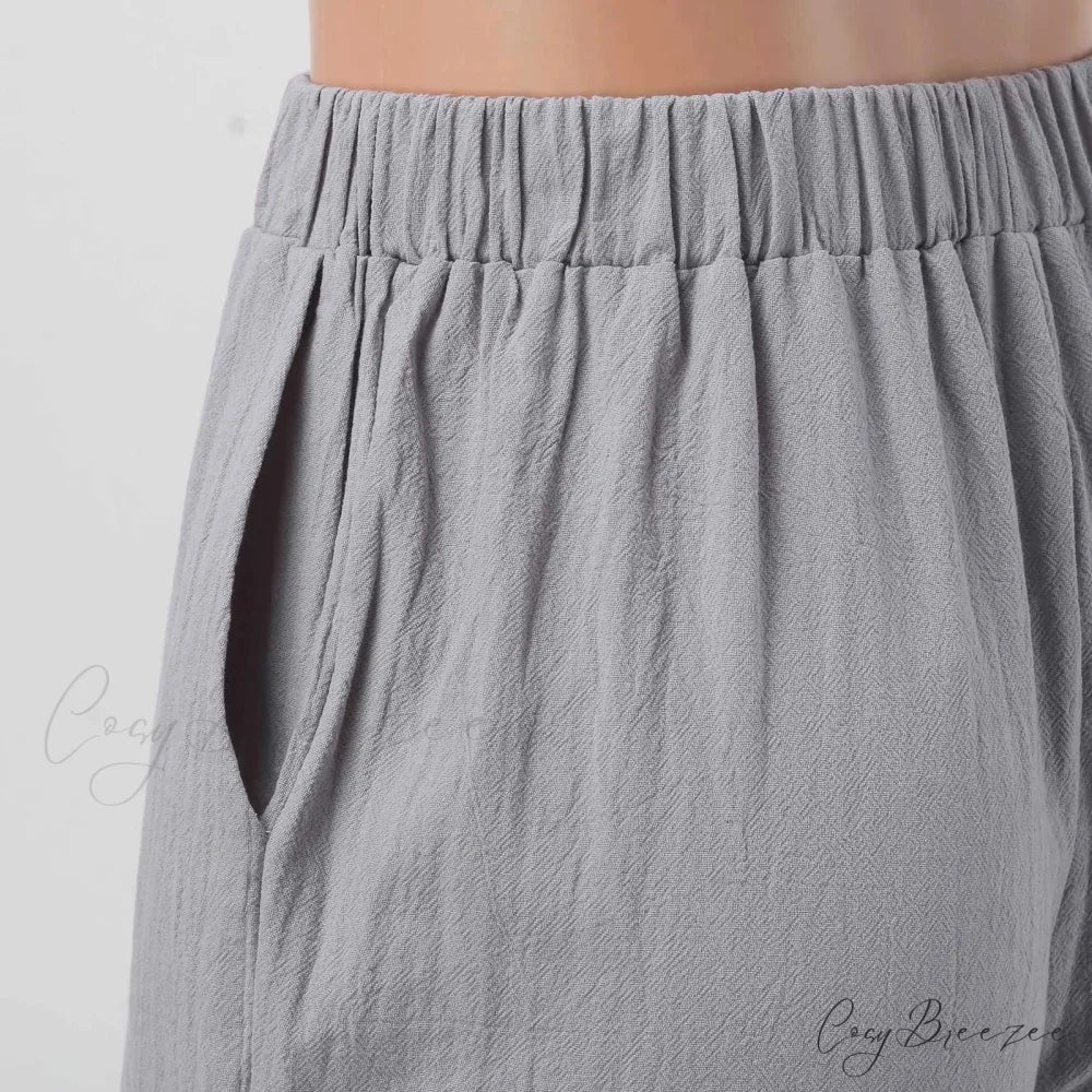 Cropped Slanted Pocket Elastic Pants pants-241228