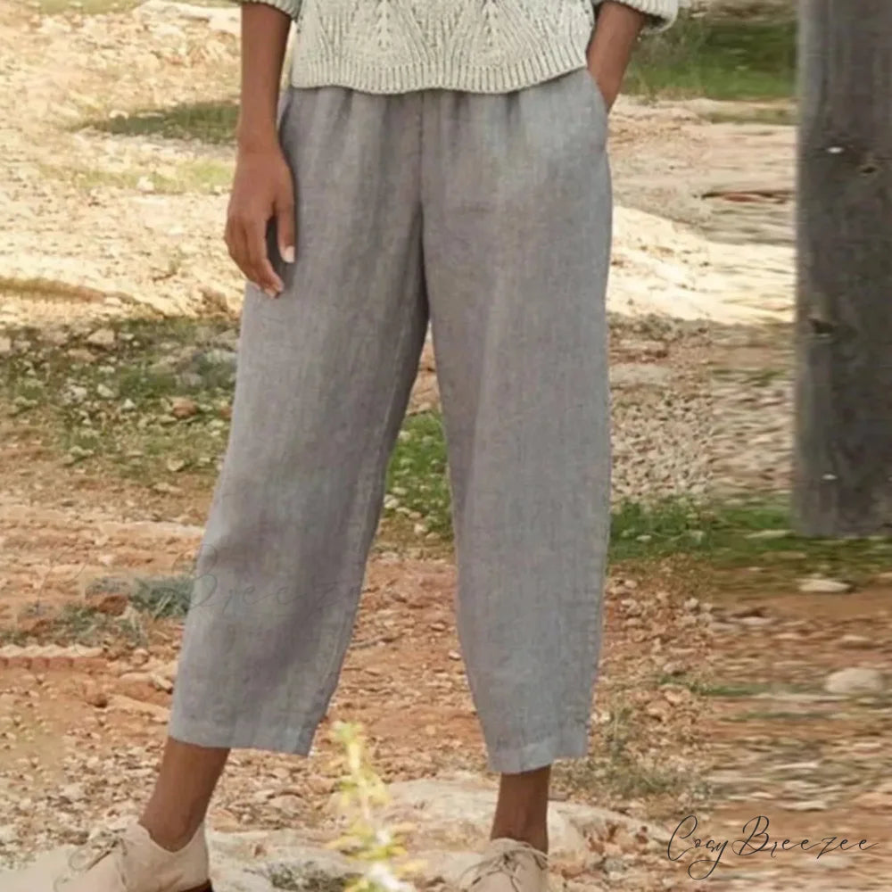 Cropped Slanted Pocket Elastic Pants Grey / S pants-241228