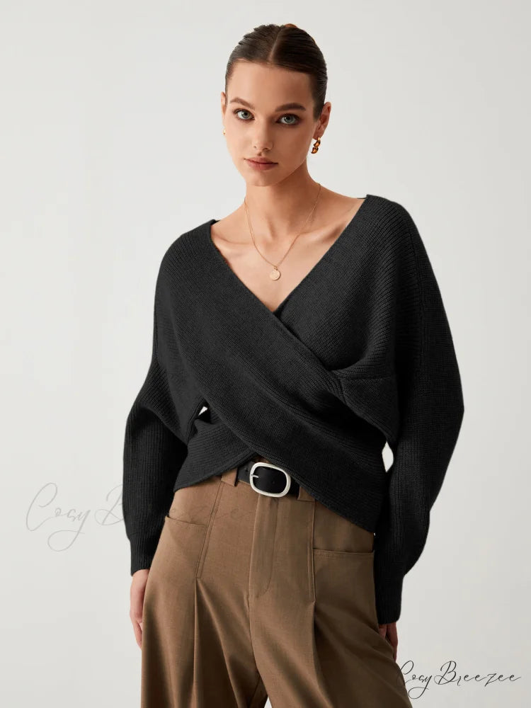 Cross My Heart Trendy Oversized Crop Sweater Black / XS