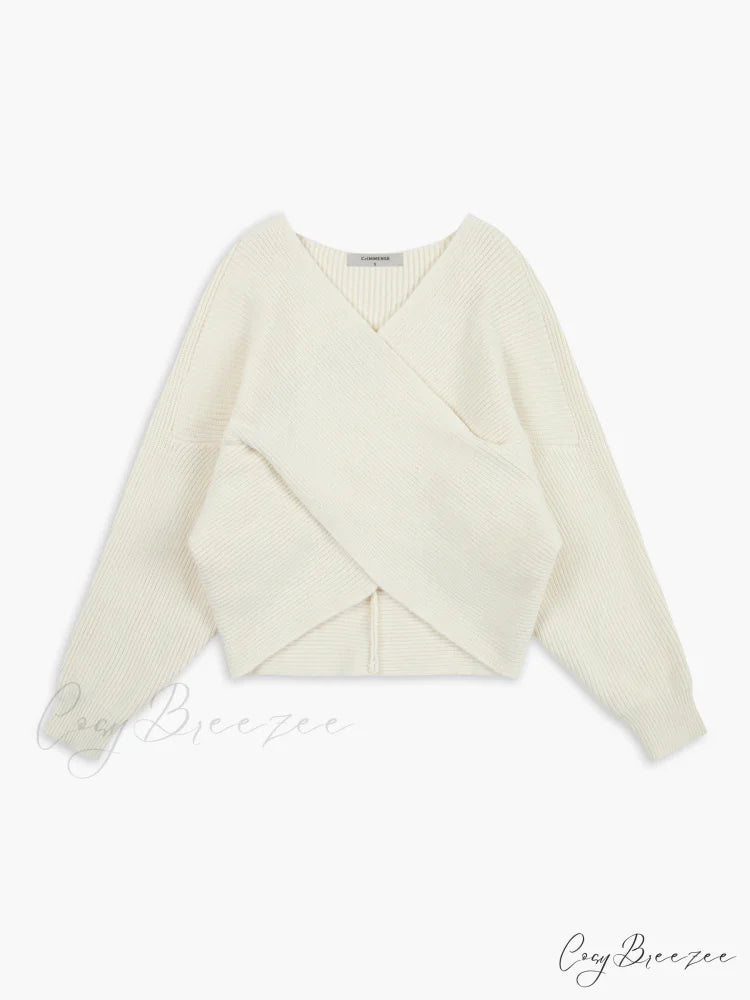 Cross My Heart Trendy Oversized Crop Sweater Off-White / XS