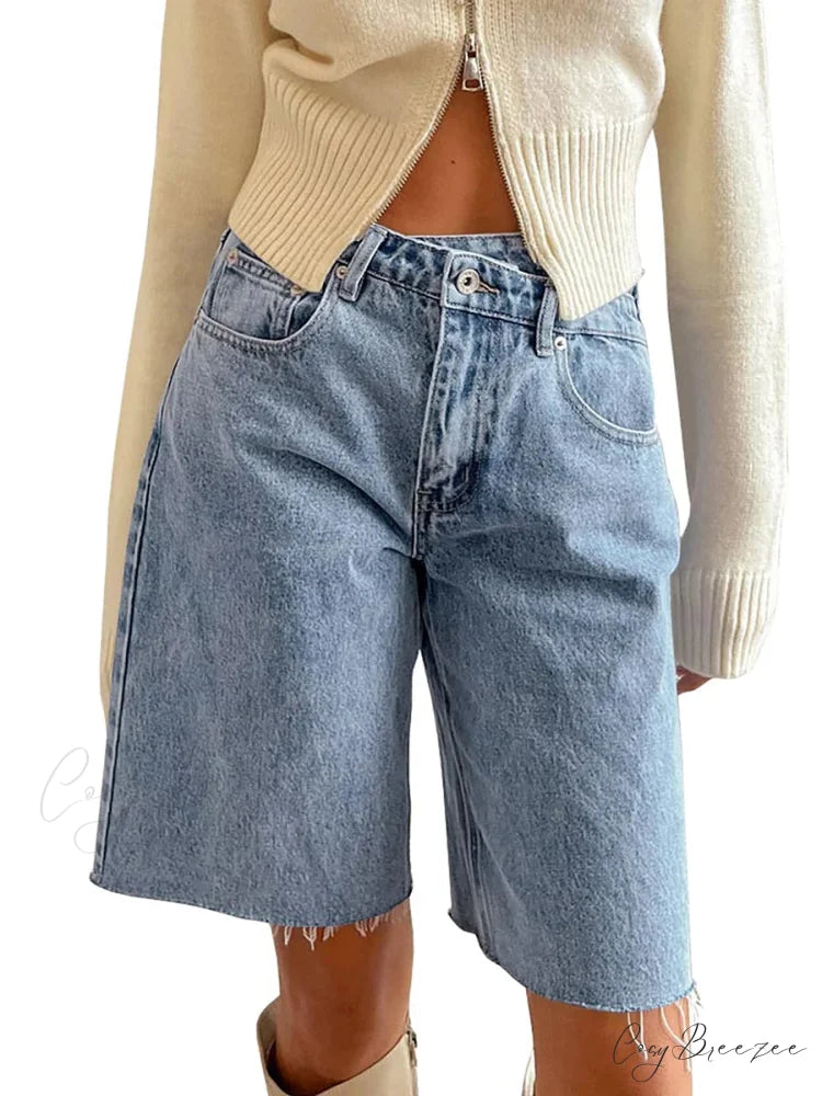 Crossover Asymmetrical Denim Shorts Light Blue / S short-250223