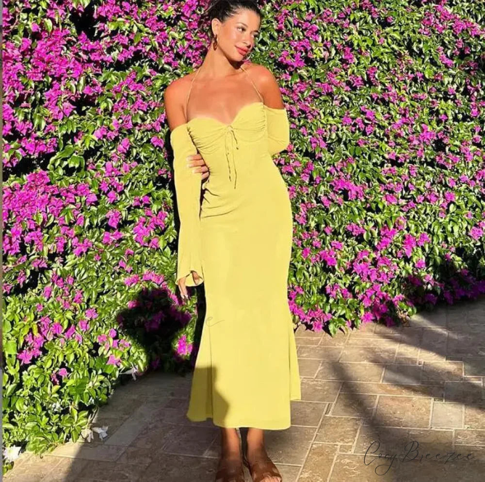 Cryptographic Green Mesh Sheer Midi Dress Yellow / S