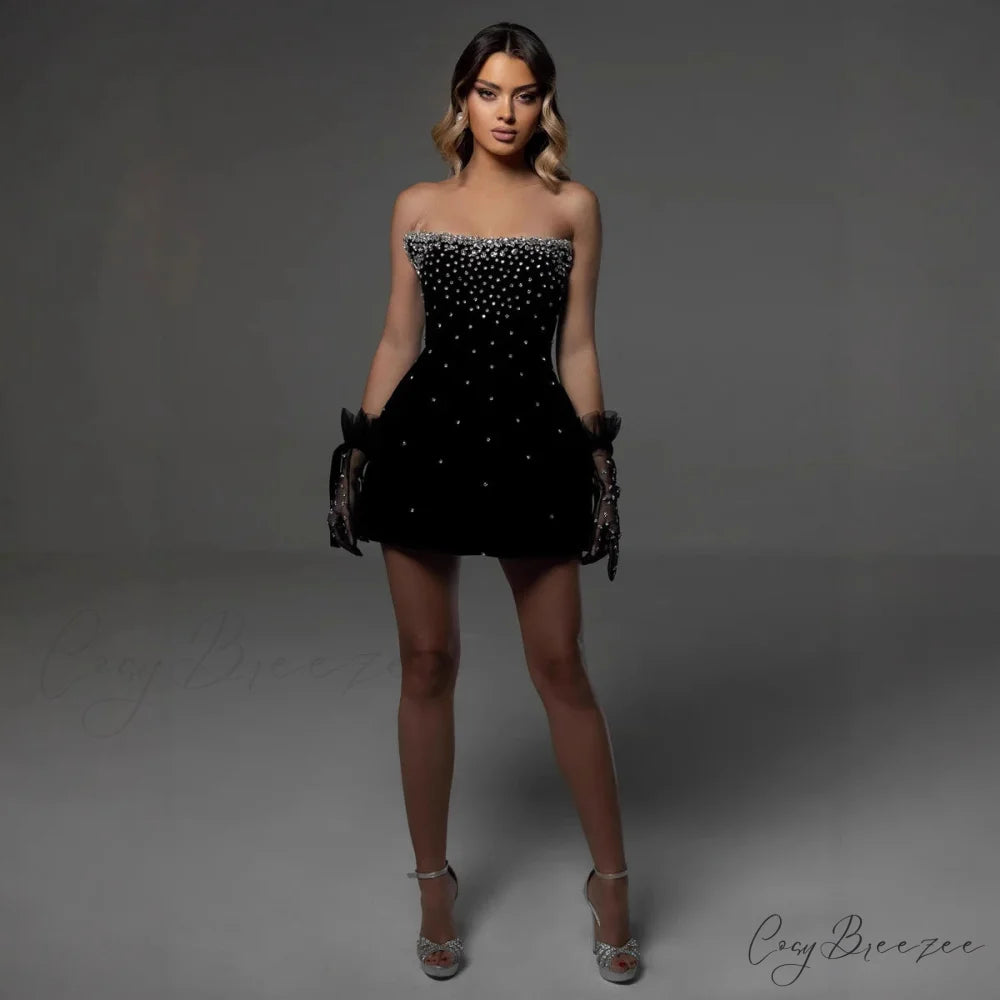 Crystal Mesh Strapless Bandage Formal Dress black / S promdress-250223