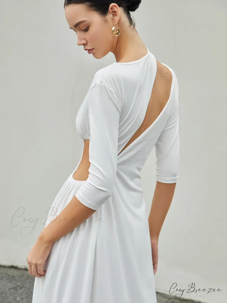 Cut Out Ruched Trendy Split Knit Maxi Dress