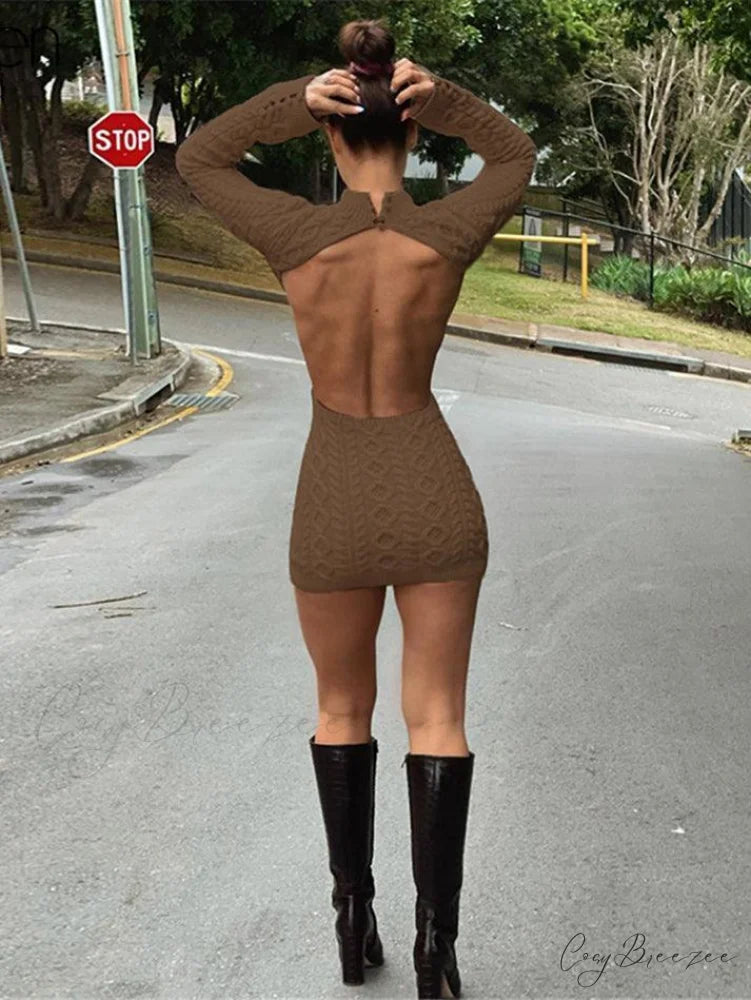 Cut Out Split Trendy Cami Midi Dress Brown / S