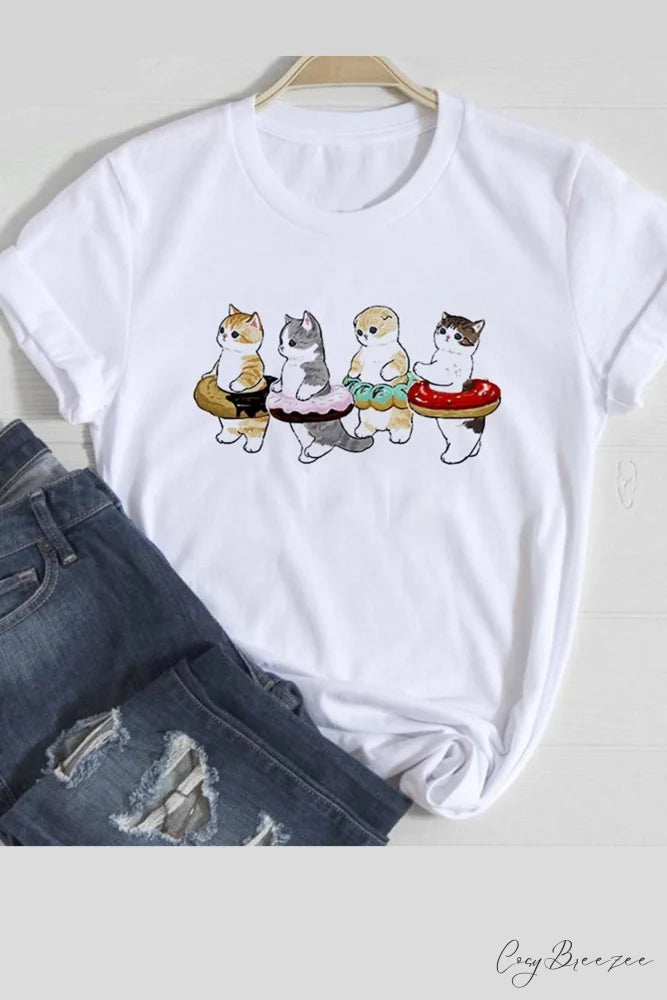 Cute Cats Tee Shirt Cats Donut / XS