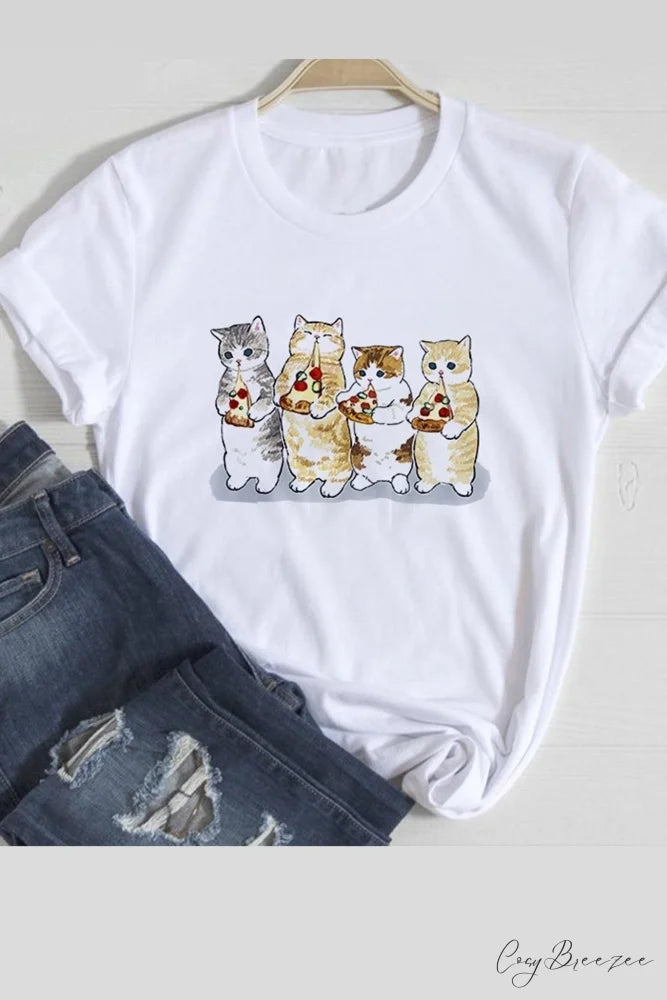 Cute Cats Tee Shirt Cats Pizza / XS
