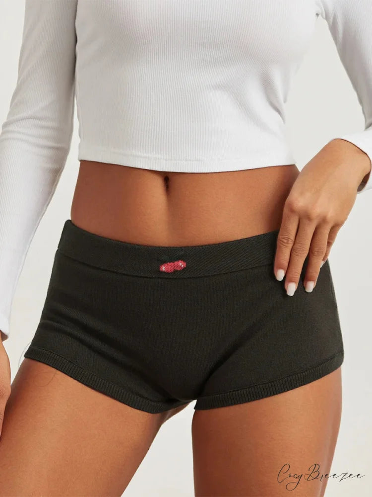 Cute Print Low Rise Lounge Shorts black / S short-250223