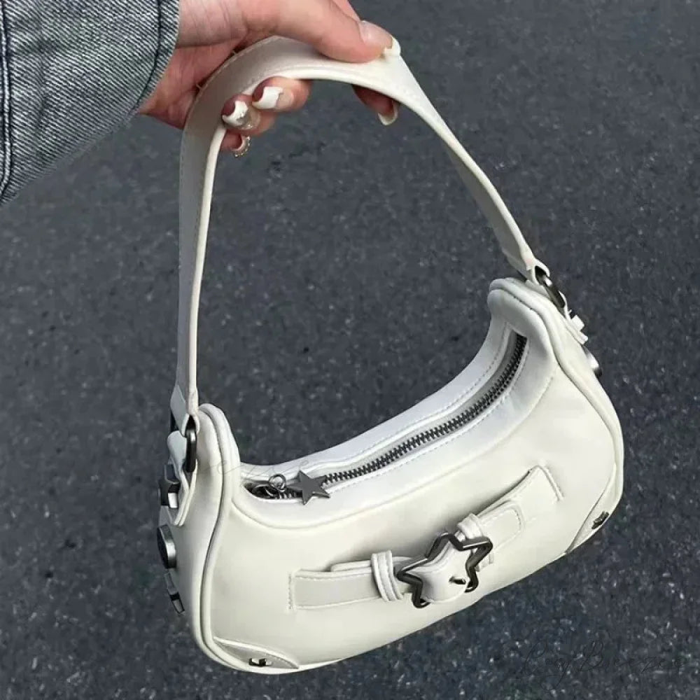 Cute White Star Leather Tote White shoulder-250126