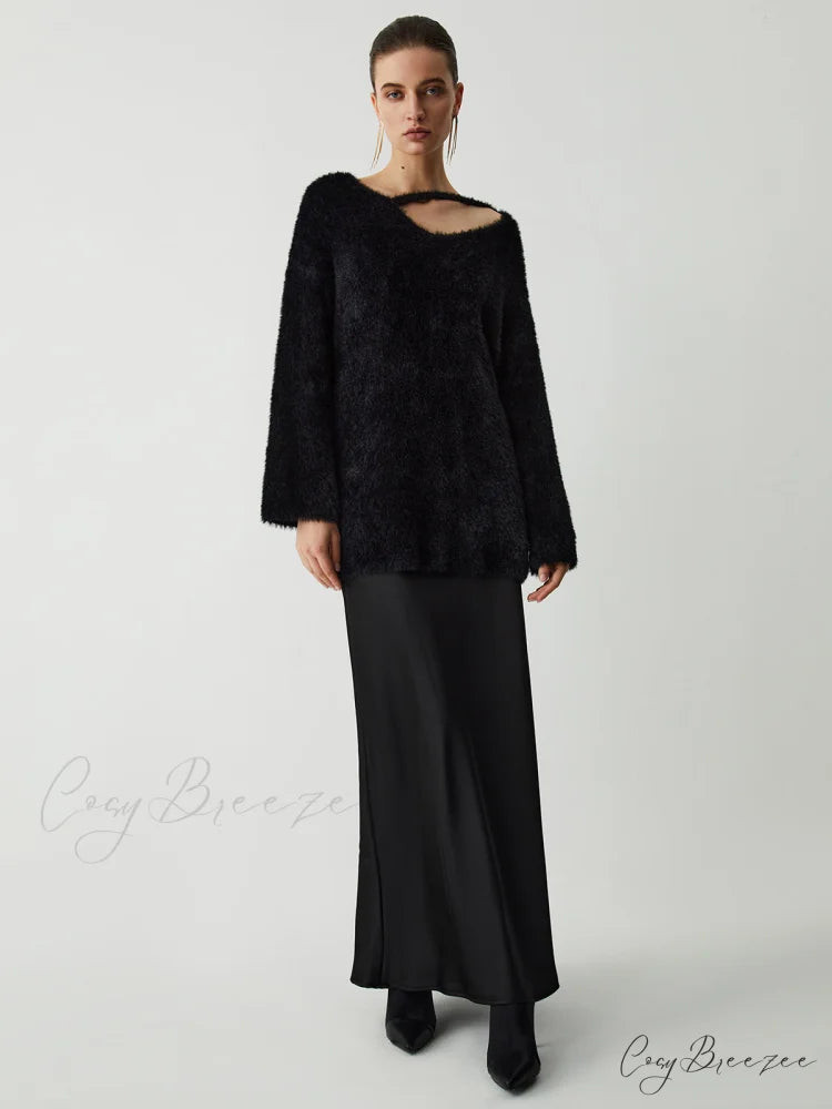 Cutout Fuzzy Graceful Knit Top