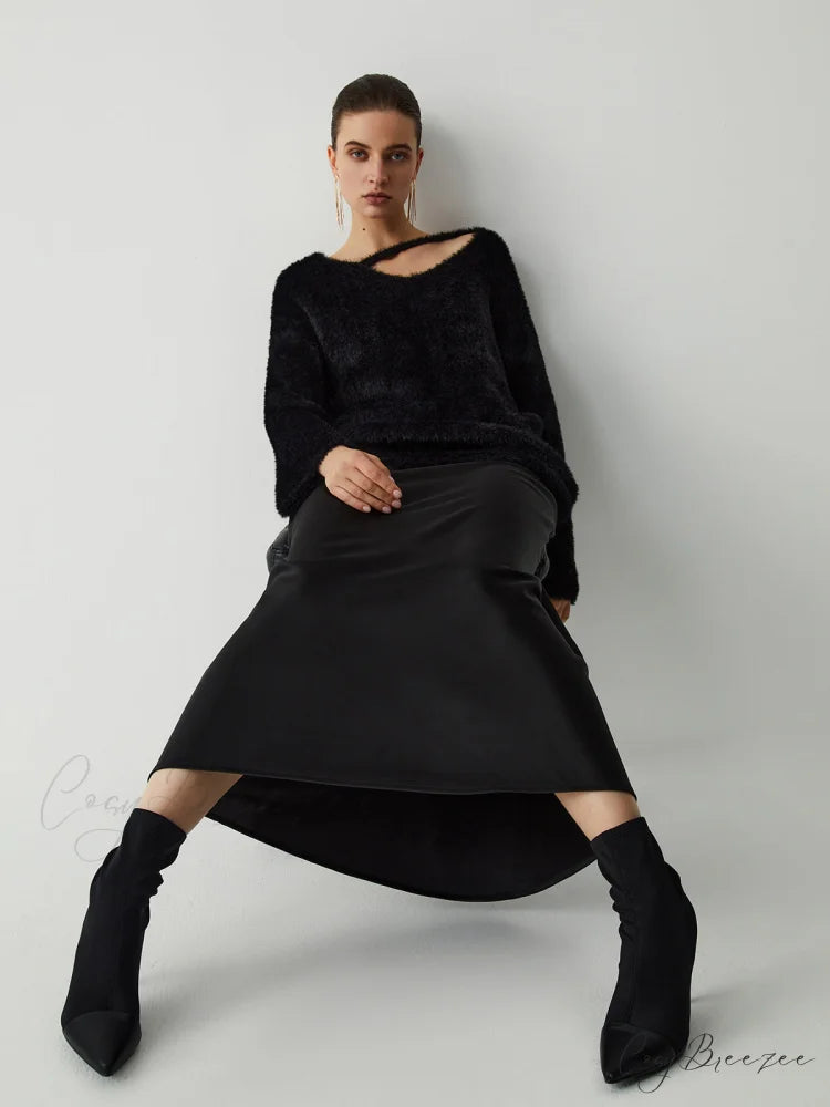 Cutout Fuzzy Graceful Knit Top