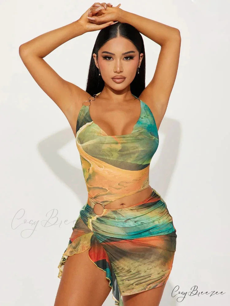 Cutout Hollow-Out Mini Dress Green / S minidress-250223