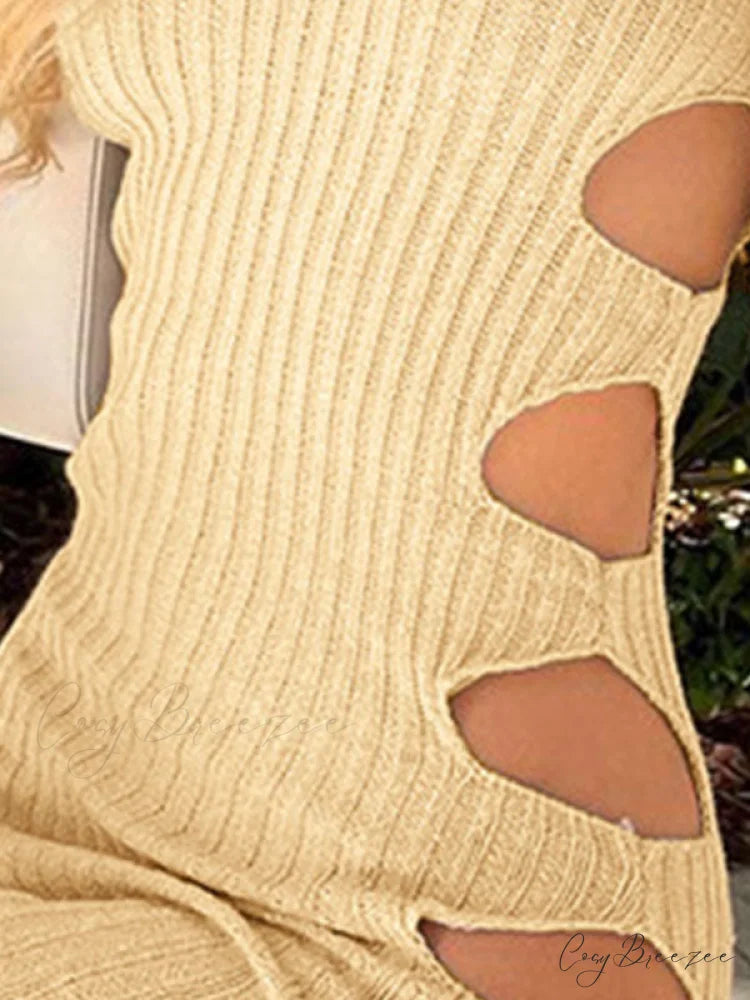 Cutout Knit Long Trendy Sleeve Crop Top