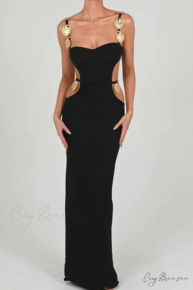 Cutout Slit Back Cami Dress with Contrast Detail Black / L