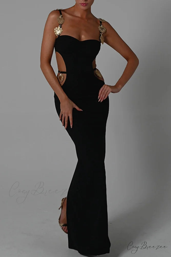 Cutout Slit Back Cami Dress with Contrast Detail Black / S