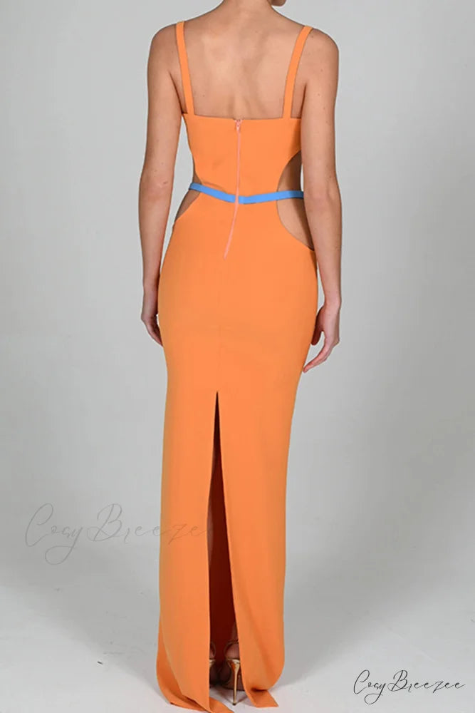 Cutout Slit Back Cami Dress with Contrast Detail Orange / L