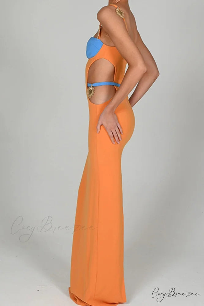Cutout Slit Back Cami Dress with Contrast Detail Orange / M