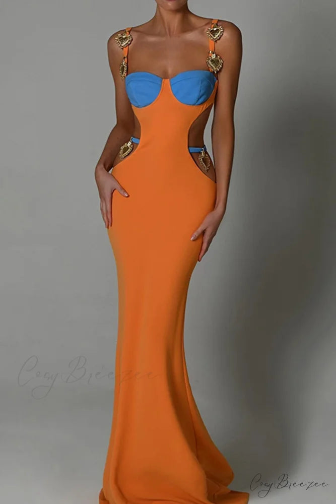 Cutout Slit Back Cami Dress with Contrast Detail Orange / S