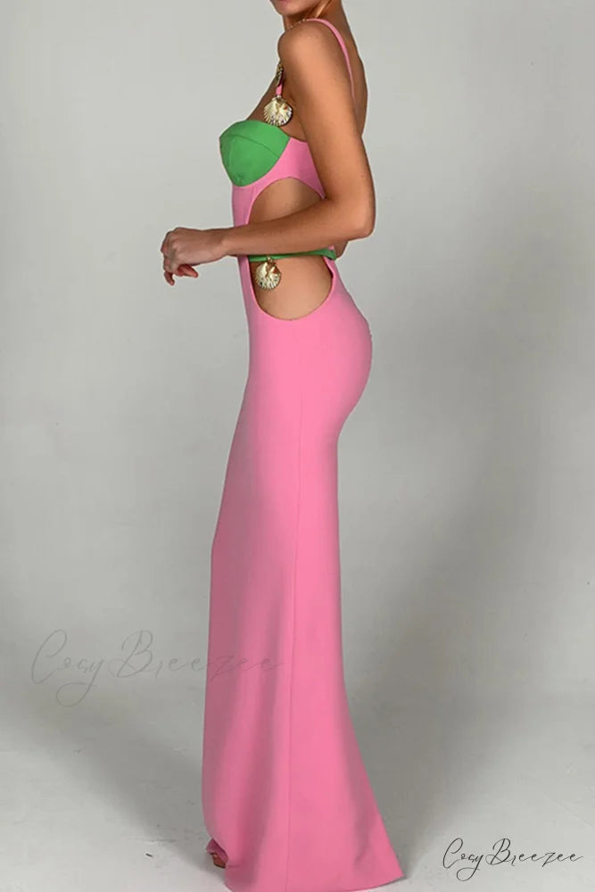 Cutout Slit Back Cami Dress with Contrast Detail Pink / L