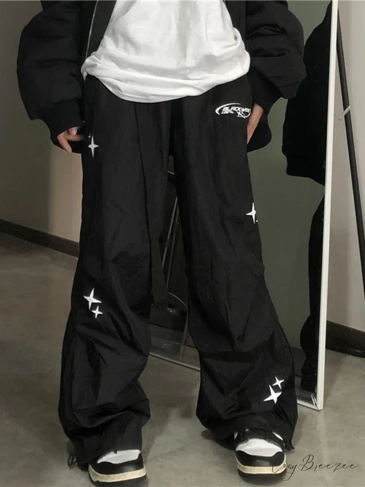 Cyber Y2K Parachute Baggy Pants pants-241228