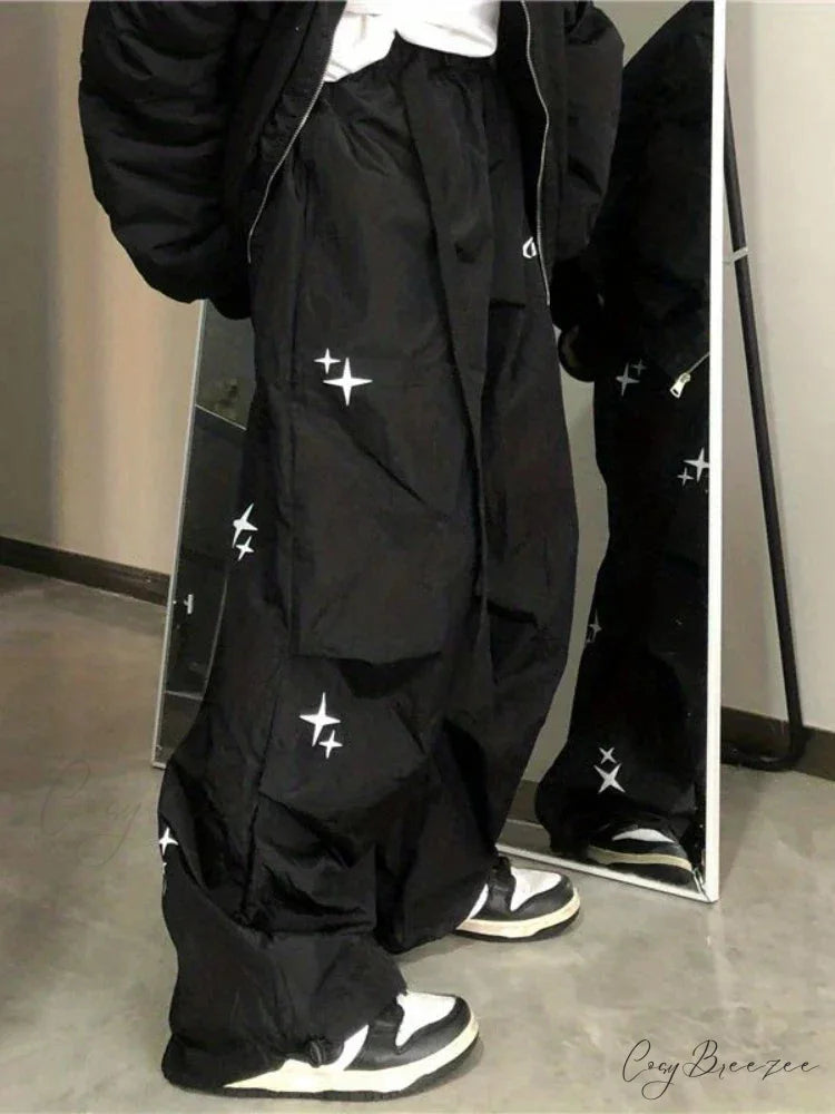 Cyber Y2K Parachute Baggy Pants pants-241228