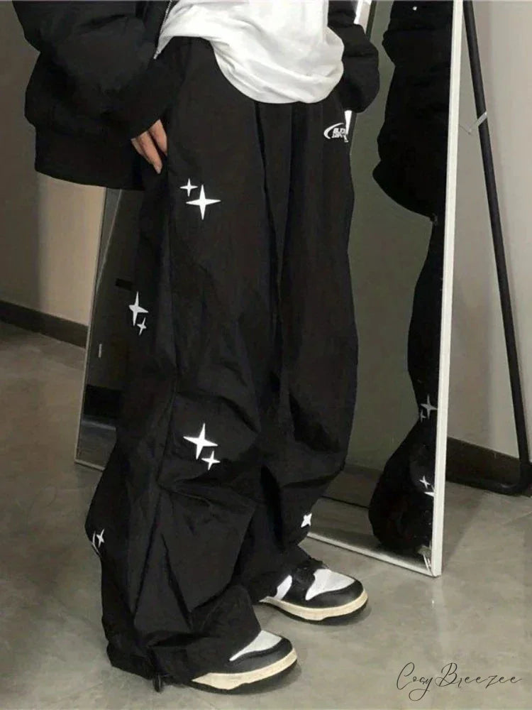 Cyber Y2K Parachute Baggy Pants pants-241228