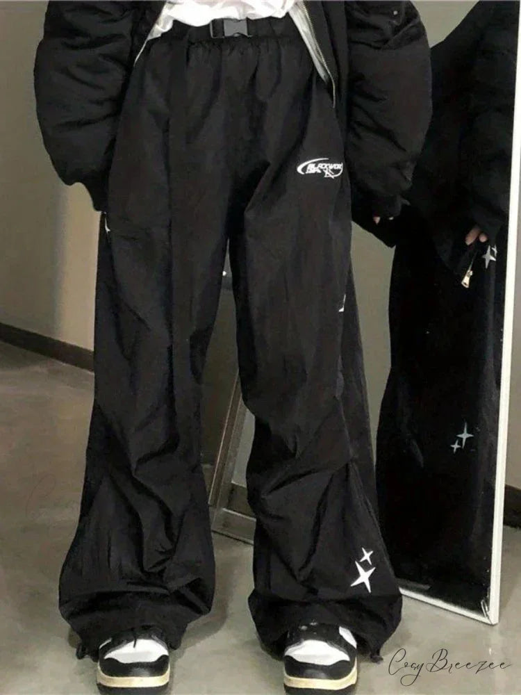 Cyber Y2K Parachute Baggy Pants pants-241228
