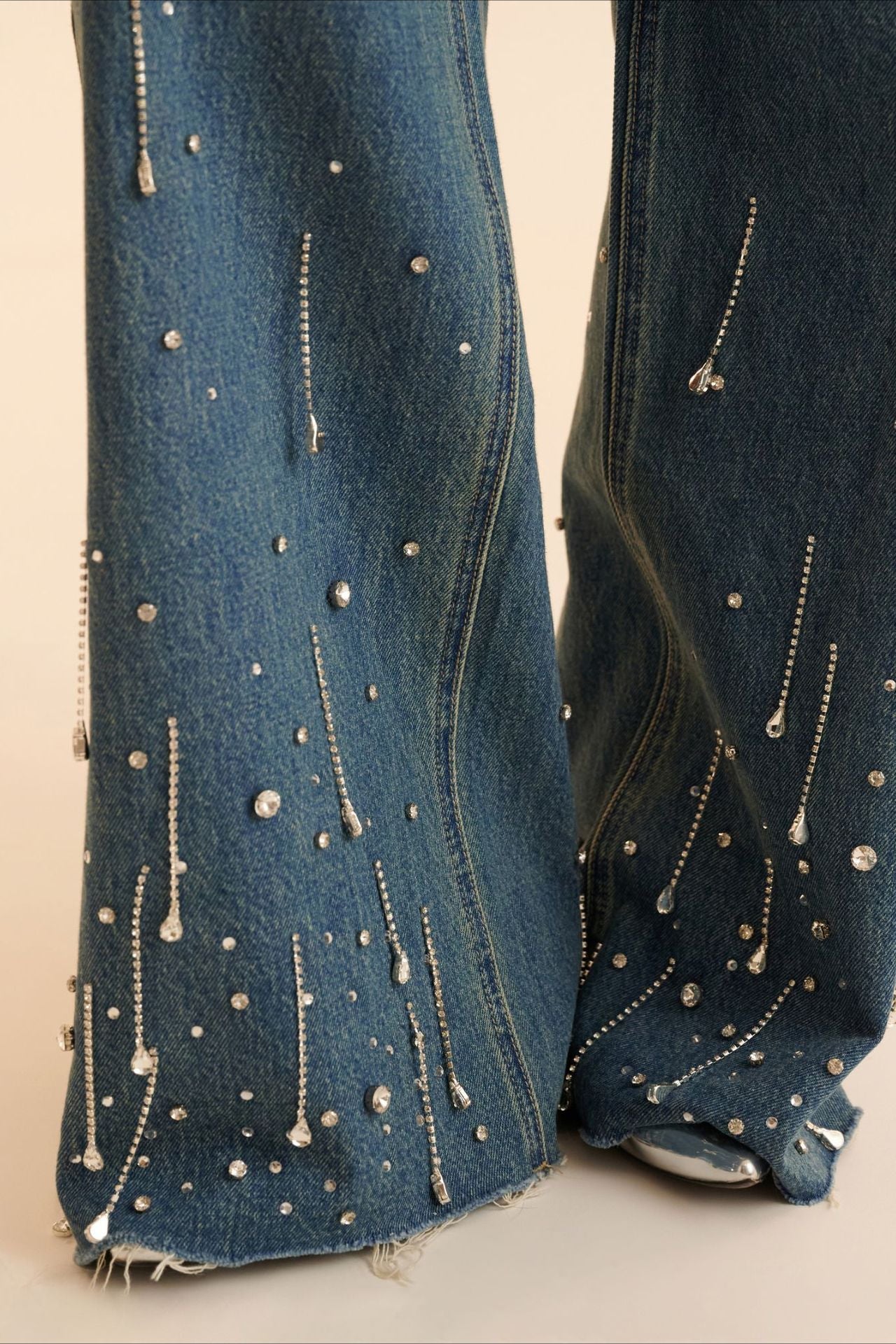 Rhinestone Fringe Loose Straight Jean