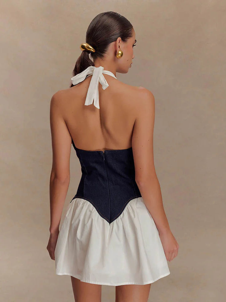 Sexy Deep V Neck Halter Waist-Cinching A-Line Dress Party Dress
