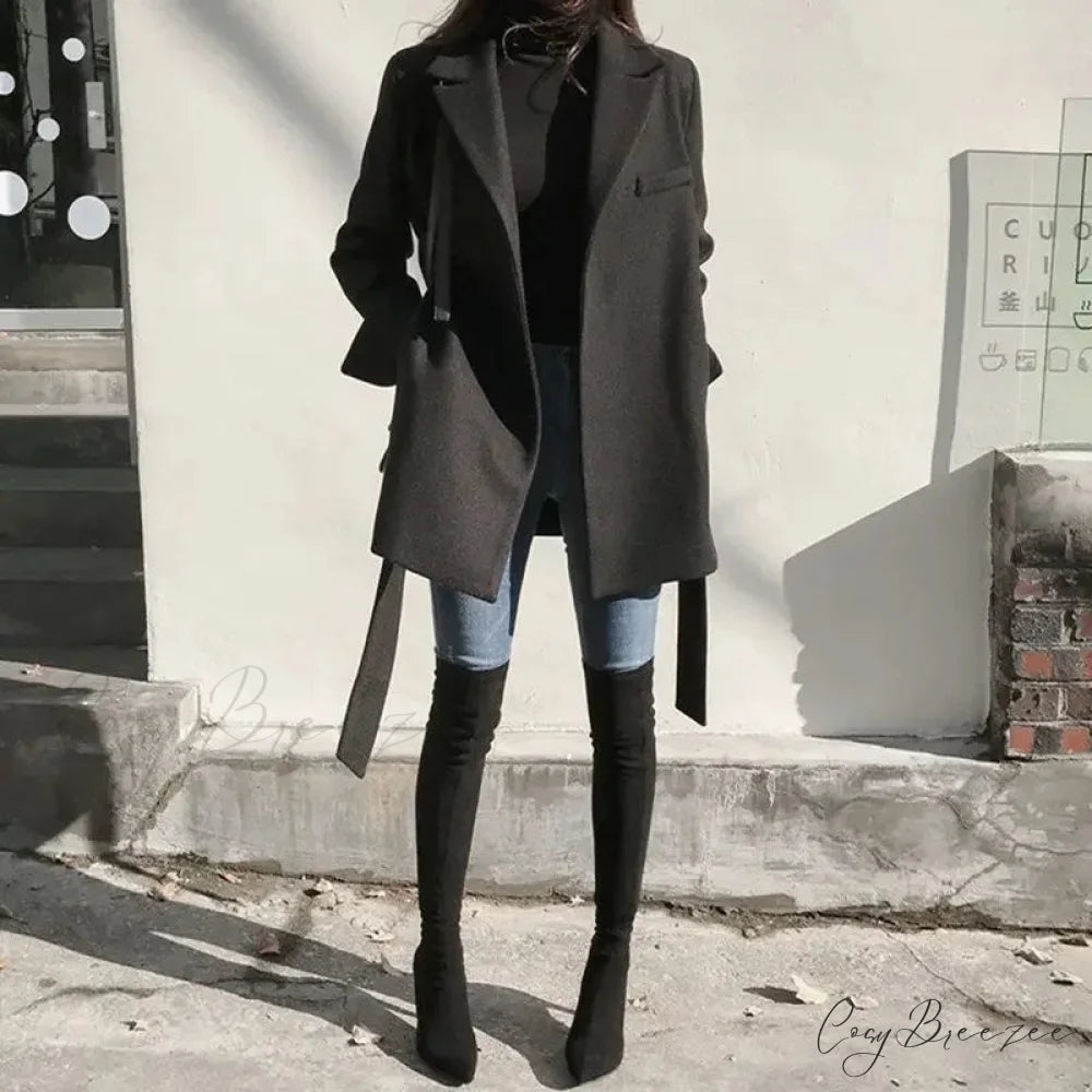 Dark Blazer Wool Mix Lace-Up Coat overcoats-241228