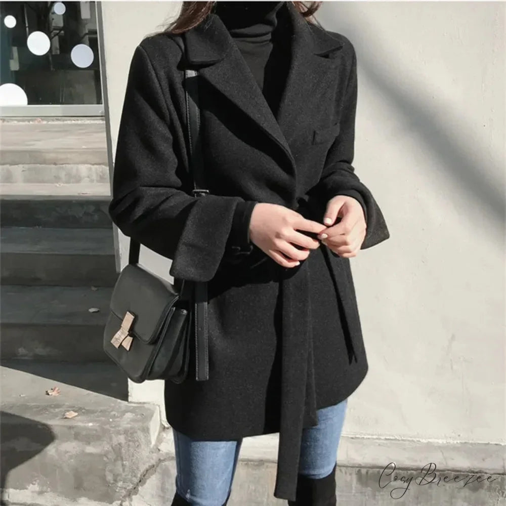 Dark Blazer Wool Mix Lace-Up Coat overcoats-241228