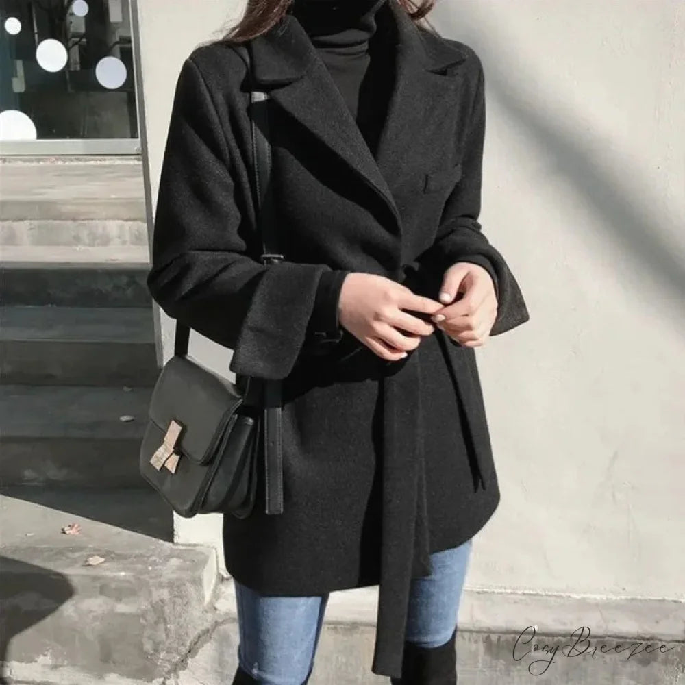 Dark Blazer Wool Mix Lace-Up Coat overcoats-241228