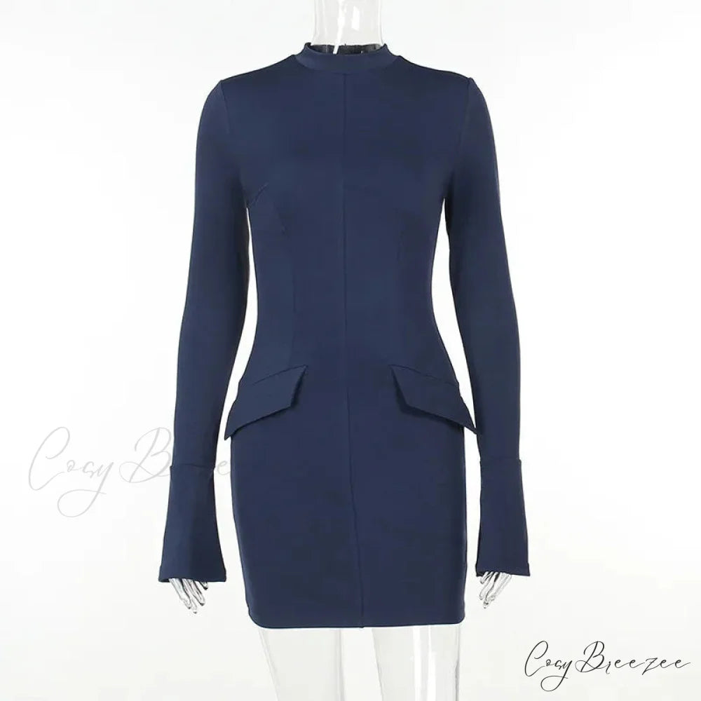 Dark Blue Long Charming Sleeve Bodycon Mini Dress