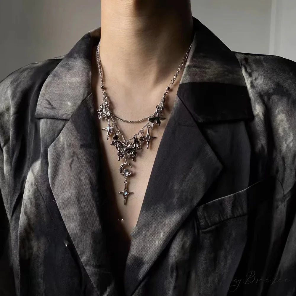 Dark Diamond Butterfly Star Moon Creative Elegant Necklace BLACK