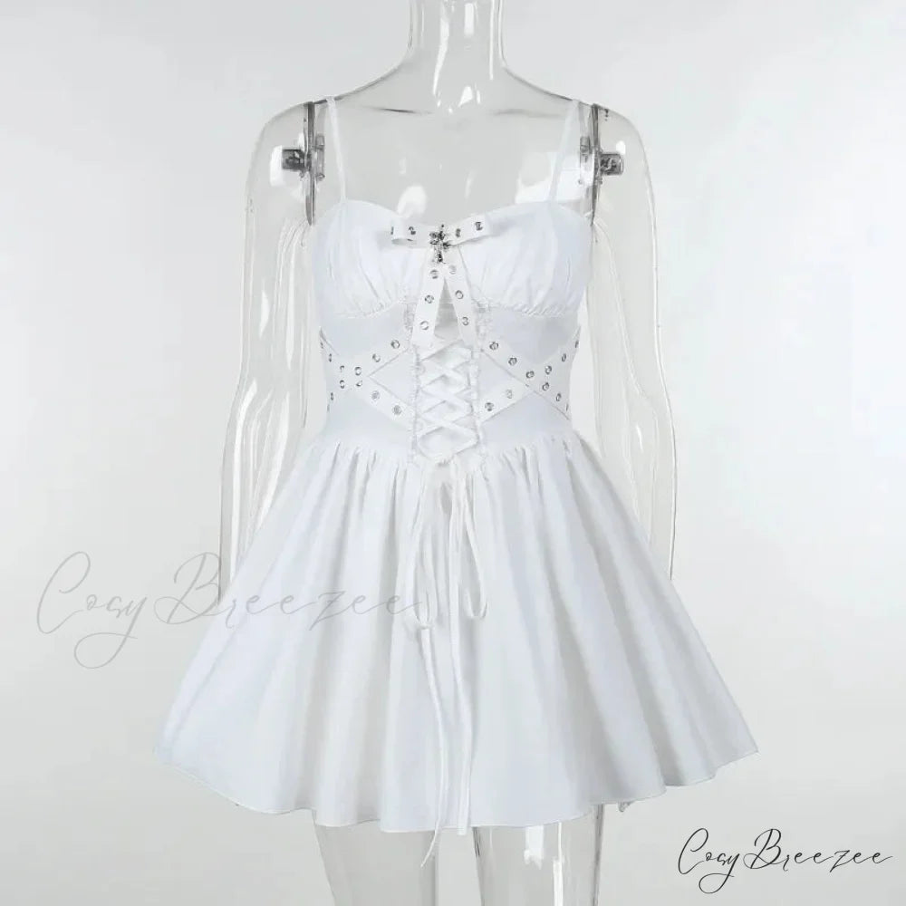 Dark Gothic Spaghetti Strap Elegant Grunge Ruched Bandage Punk Steampunk Dress