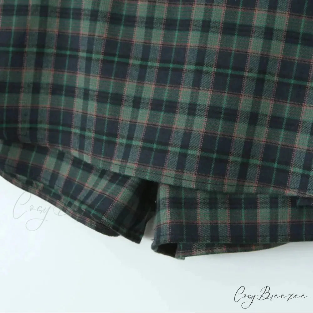 Dark Green Stylish Plaid Pleated Skort