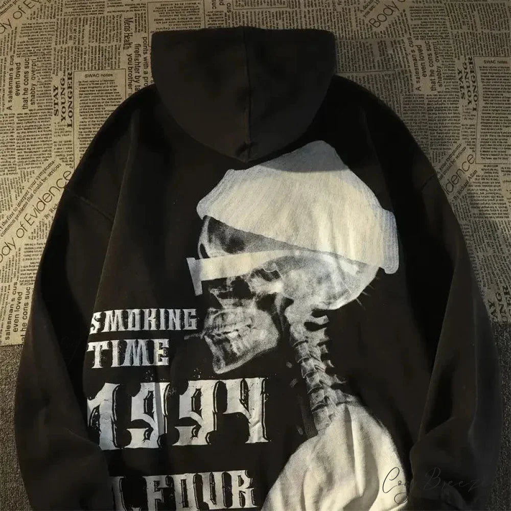 Dark Wind Skull Print Relaxed Hoodie Black / M hoodies-241228